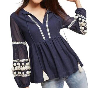 NEW ANTHROPOLOGIE Vineet Bahl Nisha Peasant Top Blue Size Medium